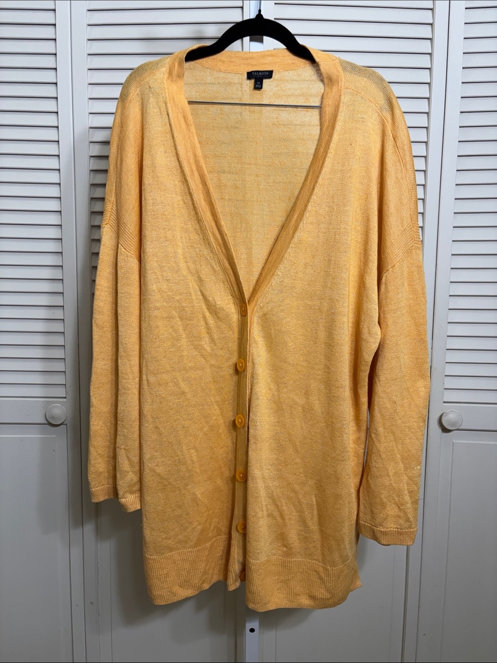 Talbots Women's Light Yellow Orange Button-Front Linen V - Neck Cardigan 2X